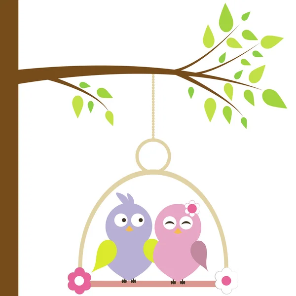 Dva v lásce ptáků v kleci na stromě. vektor — Stockový vektor