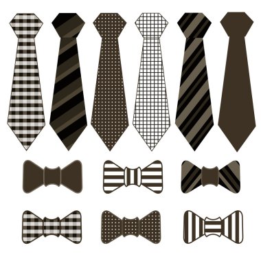 siyah ve beyaz kravat ve bir kravat-kelebek vektör kümesi