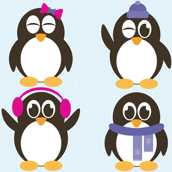 Winter vector set van pinguïns — Stockvector