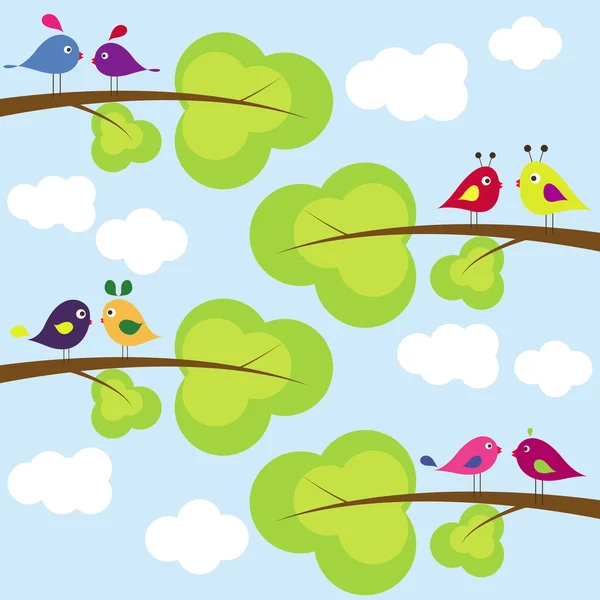 In love birds in the trees vector — Stock Vector