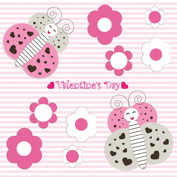Card with butterflies and flowers Valentine's day vector — Stock Vector