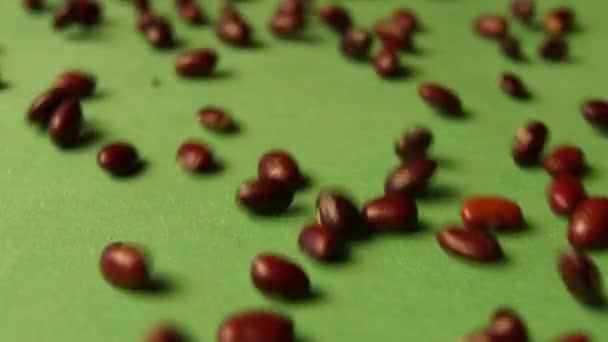 Brown beans on a green background. Slow motion. Close-up. 2 Shots — Stock Video