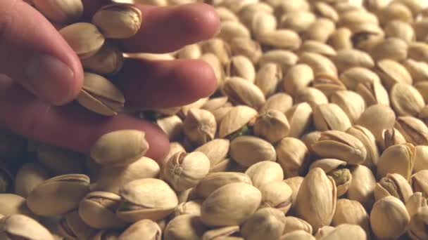 Pistachios. 2 Shots. Slow motion. Horizontal pan. Close-up. — Stock Video