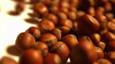 Beyaz bir arka plan üzerinde fındık. 2 tekila. Dikey pan. Yakın çekim.