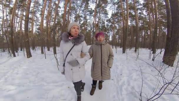 Promenade Dans Parc Coups Feu Une Mère Âgée Fille Marchent — Video