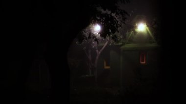 Peri evi ve tuhaf bir adam. Uzun saçlı bir adam küçük yeşil bir evden çıkar. Onun yanında duruyor..
