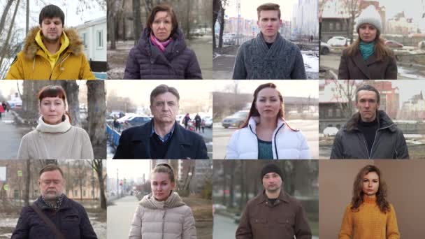 Varie Persone Maschere Protettive Collage Dodici Persone Sesso Età Diverse — Video Stock