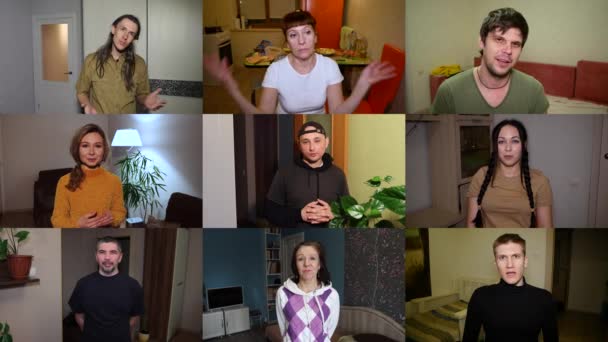 Evden Görüntülü Konuşma Dokuz Kişi Evden Video Bağlantısı Ile Uzaktan — Stok video