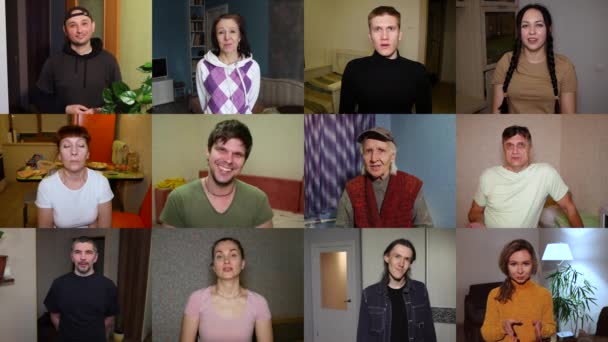 Videochat Hjemmefra Tolv Personer Forskelligt Køn Alder Kommunikerer Video Link – Stock-video