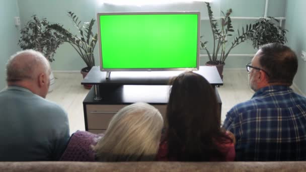 Család Tévét Néz Zöld Vászon Egy Két Generációból Álló Család — Stock videók