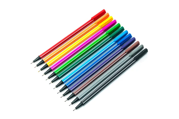 Multicolored pens isolated on white background. — Stock Photo, Image