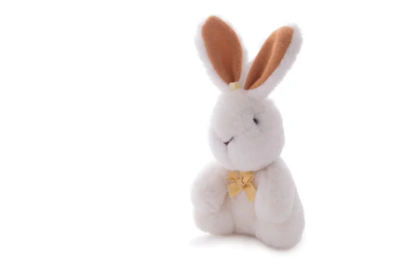 Weiße Kaninchen Spielzeugpuppe isoliert über weiß. — Stockfoto