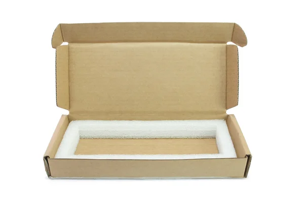 Cajas de cartón con amortiguación de espuma en el interior . — Foto de Stock
