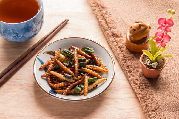 Fried insects - Wood worm insect crispy with pandan after fried 