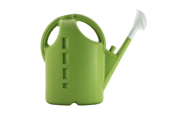 A rega de plástico verde pode ser isolada no fundo branco. — Fotografia de Stock