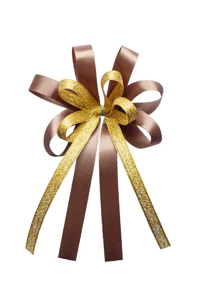 Gold ribbon bow isolated on white background. — Stock Photo, Image