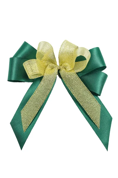 Green and Gold ribbon bow isolated. — Stock Photo, Image