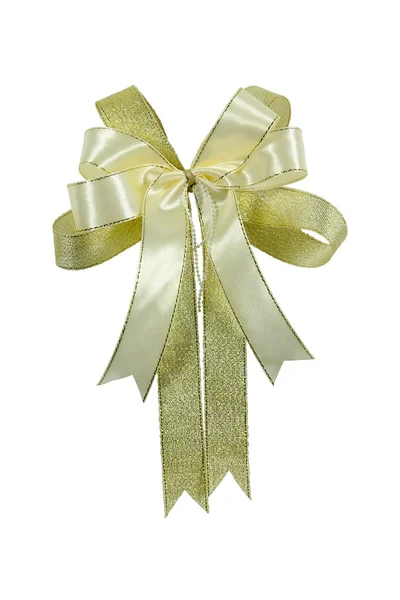 White and Gold ribbon bow isolated. — Stock Photo, Image