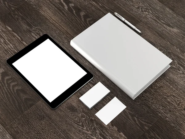 Book, tablet, business cards — Stock Photo, Image