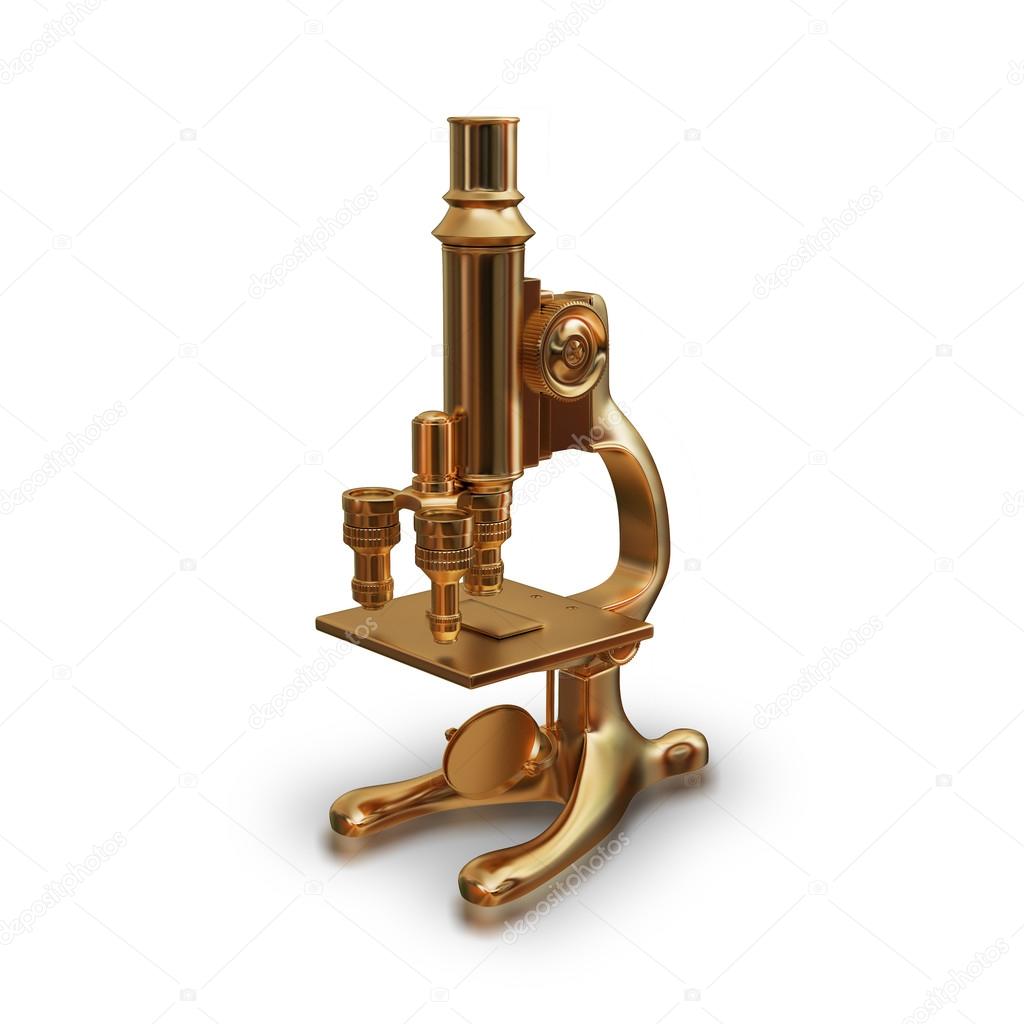 illustration golden antique microscope solated