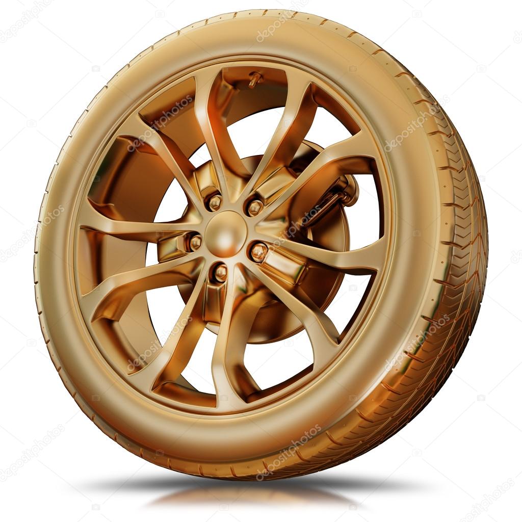 illustration of a golden tire isolated