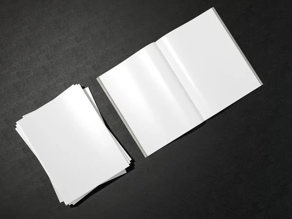 Open magazine double-page spread with blank pages — Stock Photo, Image