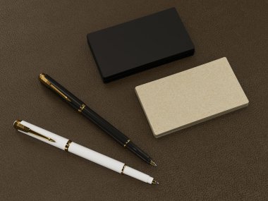 Deri arka plan üzerinde siyah kartvizit boş mockup