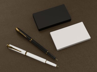 Deri arka plan üzerinde siyah beyaz iş kartları boş mockup