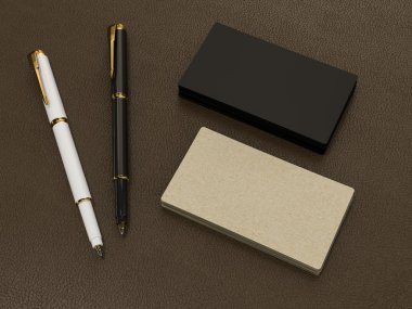 Deri arka plan üzerinde siyah kartvizit boş mockup