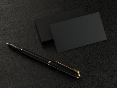 Deri arka plan üzerinde siyah kartvizit boş mockup