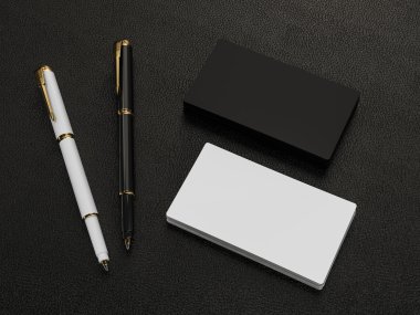 Deri arka plan üzerinde siyah beyaz iş kartları boş mockup