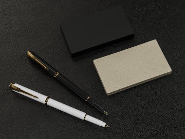 Deri arka plan üzerinde siyah kartvizit boş mockup