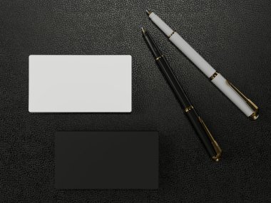 Deri arka plan üzerinde siyah beyaz iş kartları boş mockup