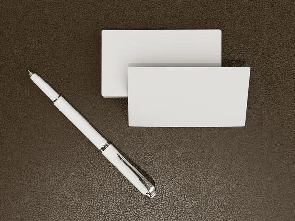 Fehér névjegykártyák üres bőr háttér makett — Stock Fotó