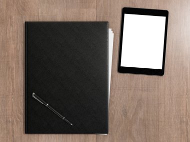 Ahşap doku kağıtları ve tablet pc bilgisayarınıza için klasör