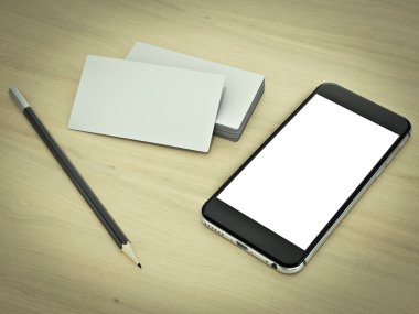 Kartvizit mockup ahşap arka plan üzerinde boş