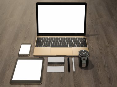 Dizüstü bilgisayar marka mockup ticari kartlar, tablet Pc