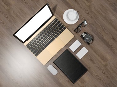 Mockup ve kartvizit marka dizüstü bilgisayar