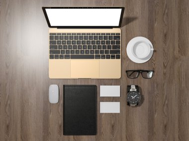 Mockup ve kartvizit marka dizüstü bilgisayar