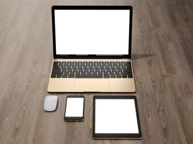Dizüstü bilgisayar, tablet, telefon, tek bir yerde