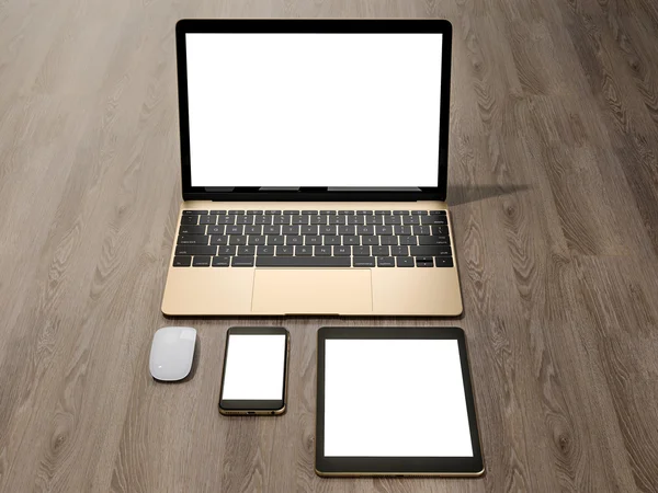 Laptop, Tablet, Telefon, alles an einem Ort — Stockfoto