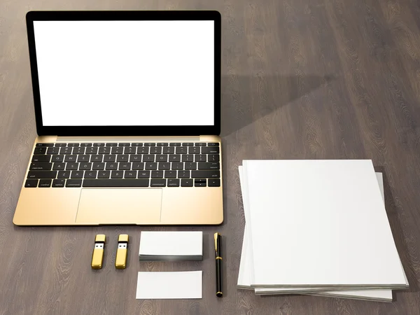 Blank Magazine  and notebook mockup on vintage wooden substrate — Stock Photo, Image