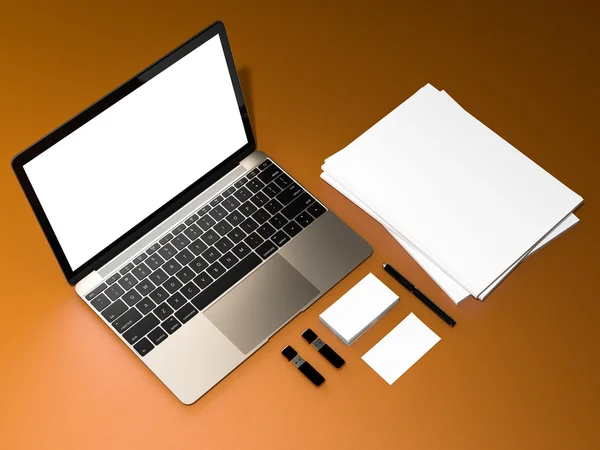 Blank Magazine  and notebook mockup on leather substrate — Stock Photo, Image