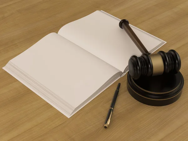 Wooden Judges Gavel And open book on the wooden background — Stock Photo, Image