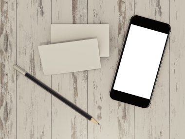 Kartvizit boş mockup vintage ahşap zemin üzerine