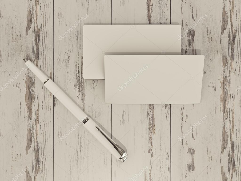 ヴィンテージの木製の背景に名刺空モックアップ ストック写真 C Vasssaa