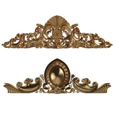 Antik altın süs beyaz bir arka plan üzerinde 3D set