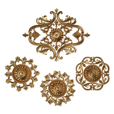 Antik altın süs beyaz bir arka plan üzerinde 3D set