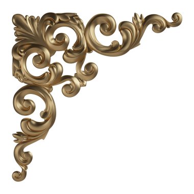 Antik altın süs beyaz bir arka plan üzerinde 3D set