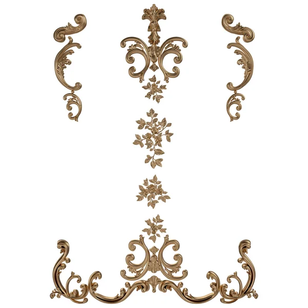 Antik altın süs beyaz bir arka plan üzerinde 3D set